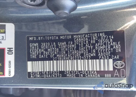 2014 Toyota Corolla S Plus from USA, damaged, VIN 2T1BURHE8EC221277